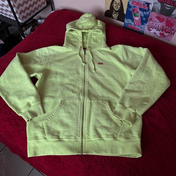 SUPREME SS19 Neon Yellow Full Zip Up Hoodie Men’s Size Large - Picture 1 of 10